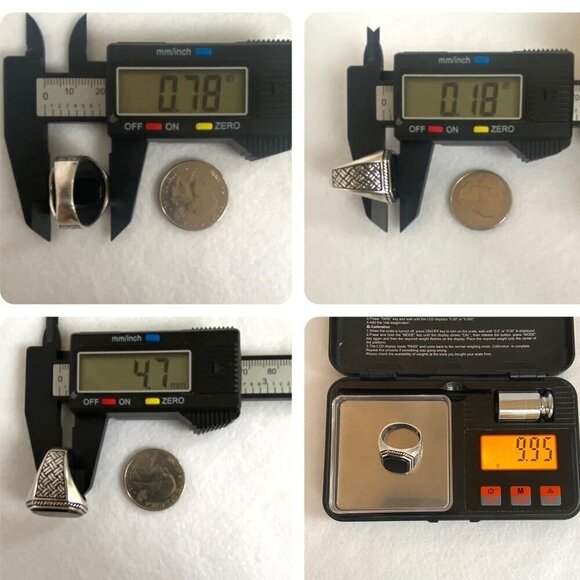 Sterling Silver 925 BS Black Onyx Signet Style Basketweave Unisex Band Ring Sz 9 - Picture 11 of 16